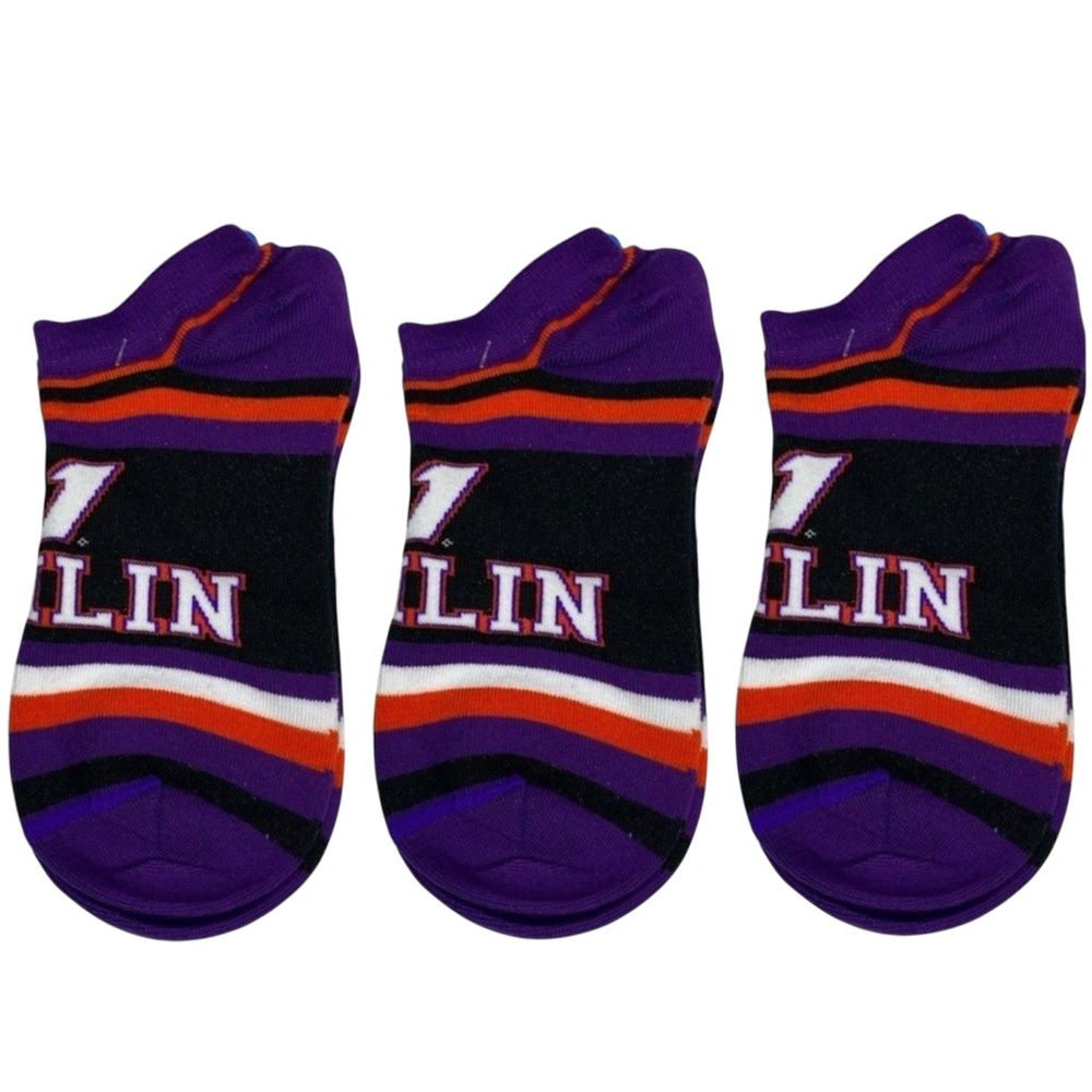 For Bare Feet Purple Orange Danny Hamlin #11 Nascar Stripe Socks M Made in USA